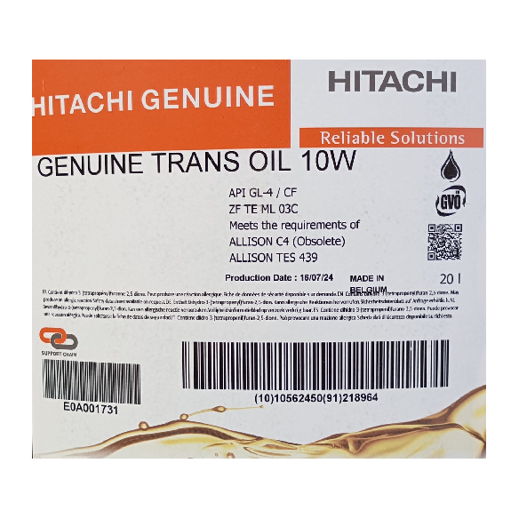 E0A001731 TRANSMISSION OIL ZW180,220,250 20L TRANS OIL 10W E0A001731 TRANSMISSION OIL ZW180,220,250 20L TRANS OIL 10W